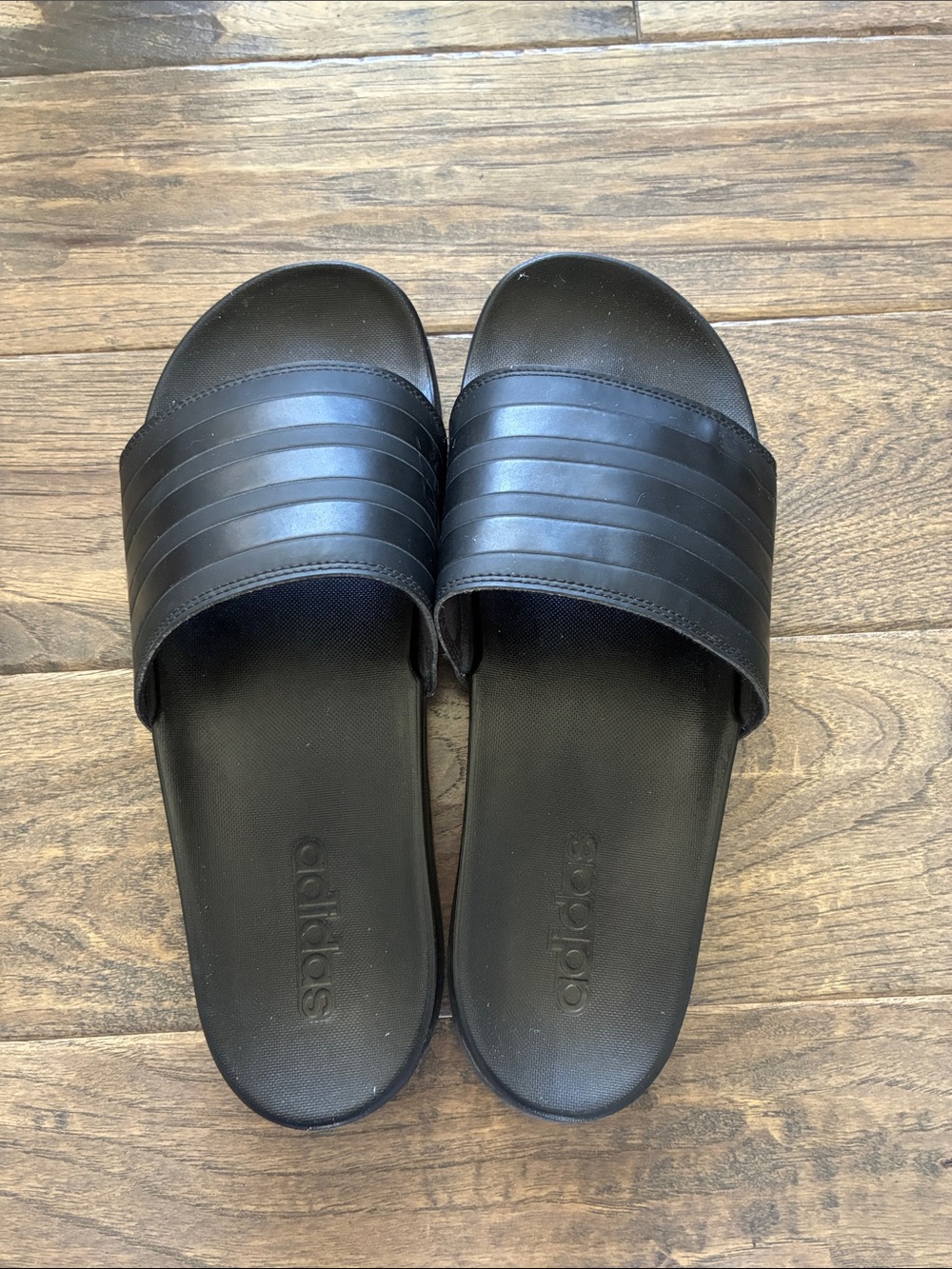 adidas Black Slide Sandals with Ribbed Strap